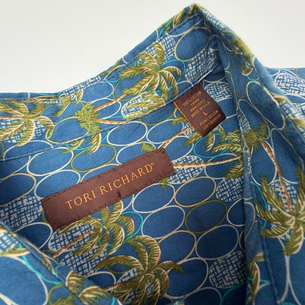 Tori Richard Blue Palm Tree Hawaiian Shirt Large - Picture 4 of 10